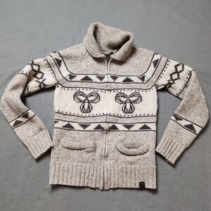 TNA Aritzia Sea to Sky Zip Front Wool Cardigan Sweater Beige Sz Large